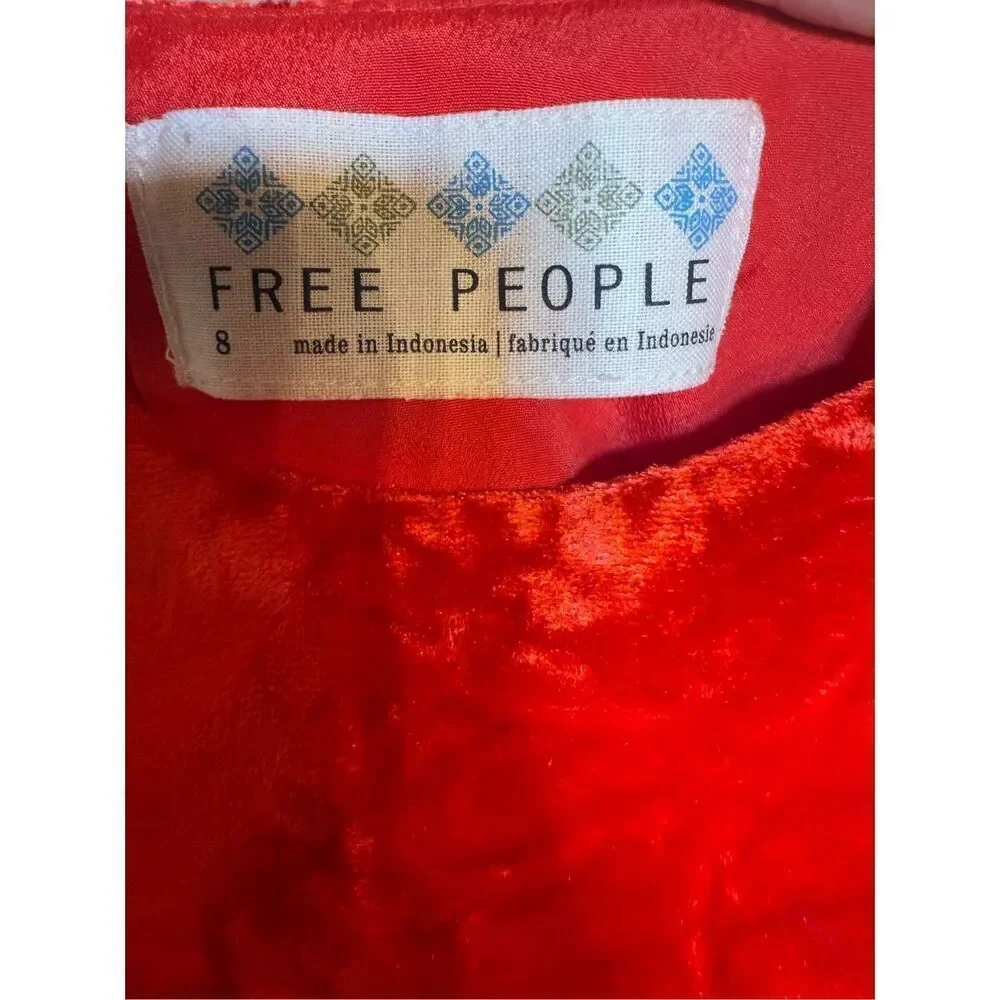 Free People Vibrant Red Crushed‎ Velvet Party Mini Baby Doll Dress Sz 8